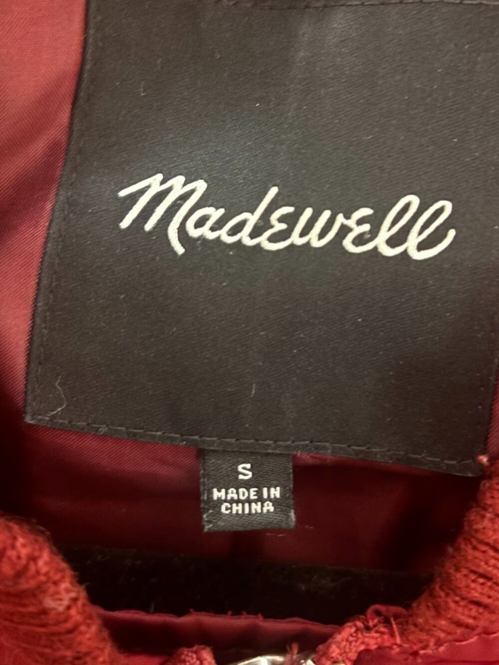 Madewell Side-Zip Bomber Jacket, Dusty Burgundy, Size Small - Picture 5 of 5